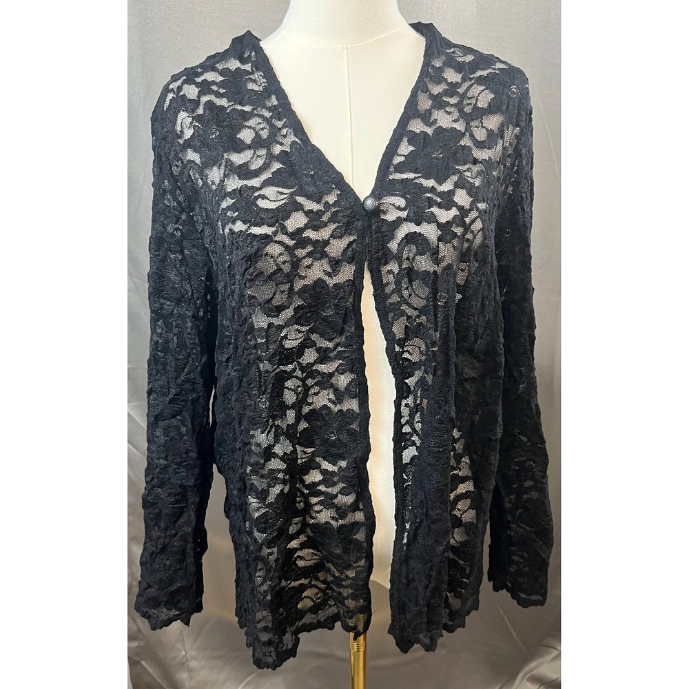 Allison Woods Whimsigoth Fairy Grunge Black Lace Cardigan Sweater Women M L